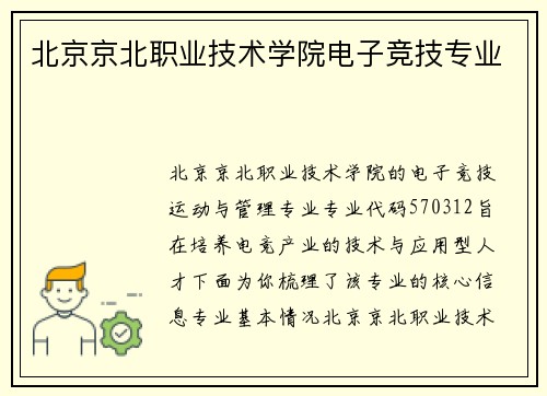 北京京北职业技术学院电子竞技专业